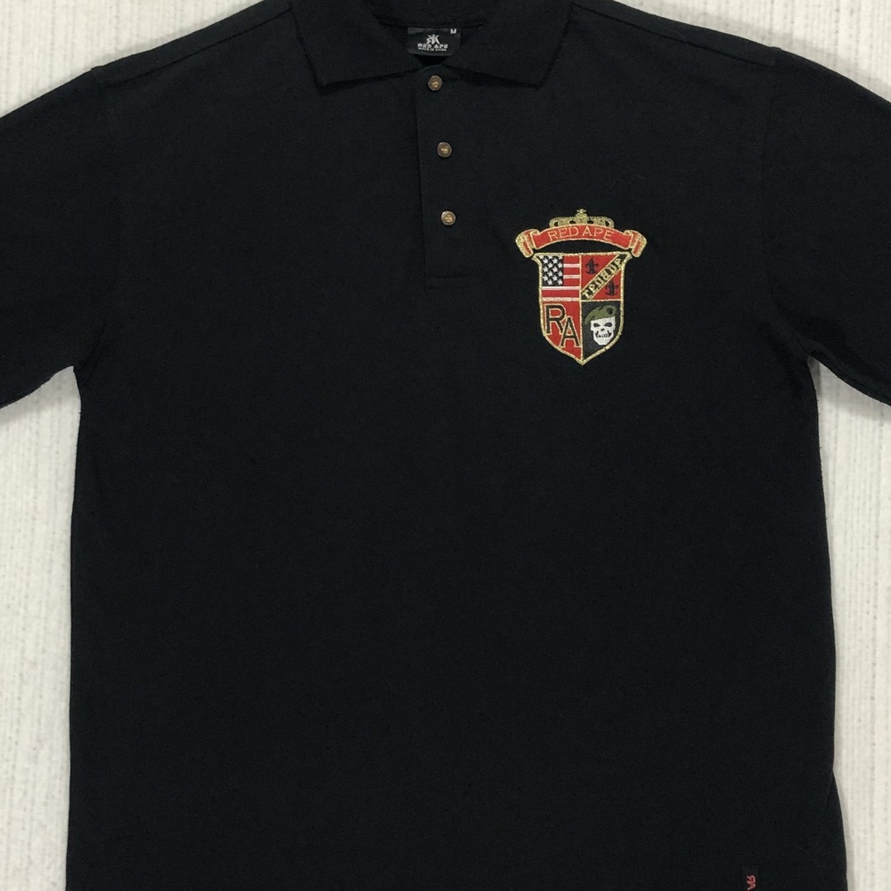 Red Ape Mens Black Graphic Polo Shirt Short Sleeve Crest Skull Est‎ 1933 Size M